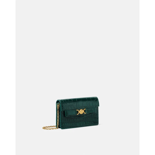 Versace Medusa '95 Croc-Effect Clutch in Green, view 2 | Clutch Bags