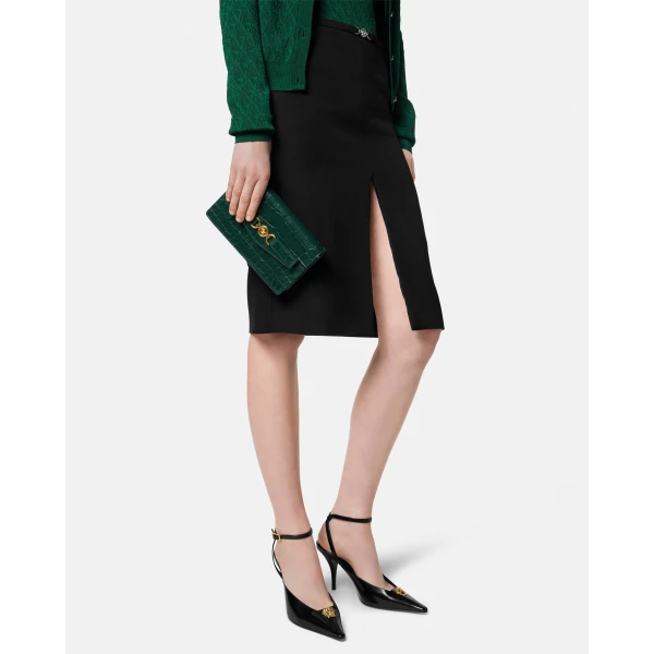 Versace Medusa '95 Croc-Effect Clutch in Green, view 3 | Clutch Bags