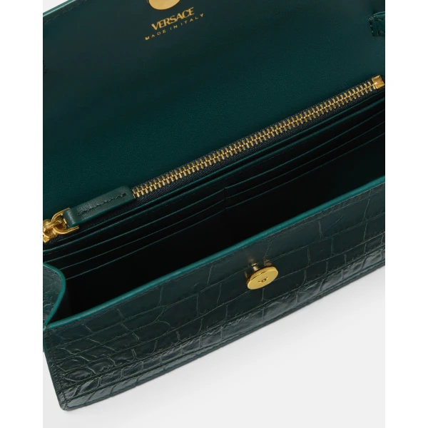 Versace Medusa '95 Croc-Effect Clutch in Green, view 4 | Clutch Bags