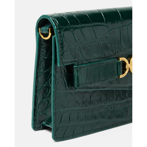 Versace Medusa '95 Croc-Effect Clutch in Green, view 5 | Clutch Bags