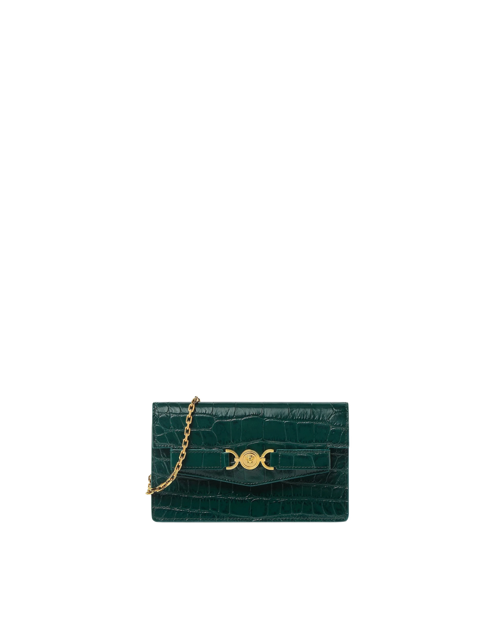 Versace Medusa '95 Croc-Effect Clutch in Green Versace Medusa '95 Croc-Effect Clutch in Green | Clutch Bags | Coveti