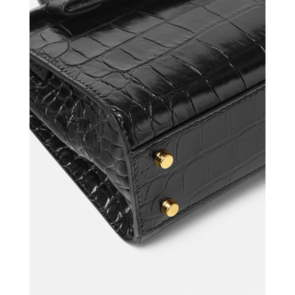 Versace Medusa '95 Croc-Effect Top-Handle in Black and Gold, view 6 | Totes & Top-Handle Bags