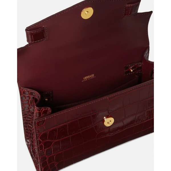 Versace Medusa '95 Croc-Effect Top-Handle in Burgundy, view 5 | Totes & Top-Handle Bags