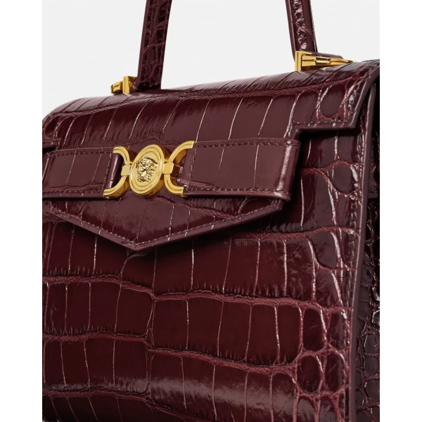 Versace Medusa '95 Croc-Effect Top-Handle in Burgundy, view 6 | Totes & Top-Handle Bags