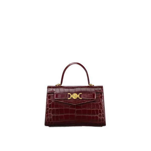 Versace Medusa '95 Croc-Effect Top-Handle in Burgundy | Totes & Top-Handle Bags | Coveti