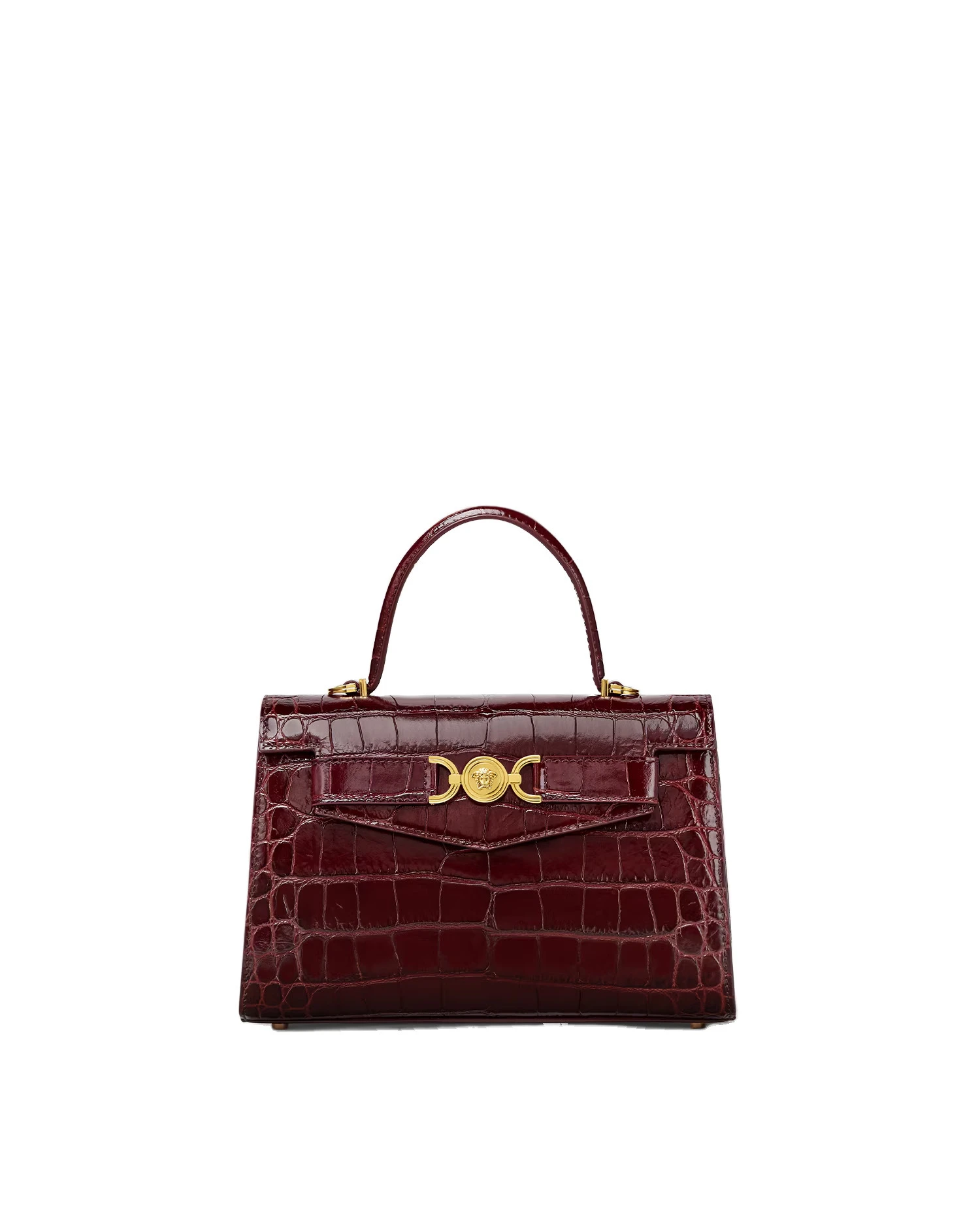 Versace Medusa '95 Croc-Effect Top-Handle in Burgundy Versace Medusa '95 Croc-Effect Top-Handle in Burgundy | Totes & Top-Handle Bags | Coveti