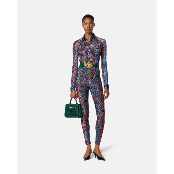 Versace Medusa '95 Croc-Effect Top-Handle in Green, view 4 | Totes & Top-Handle Bags