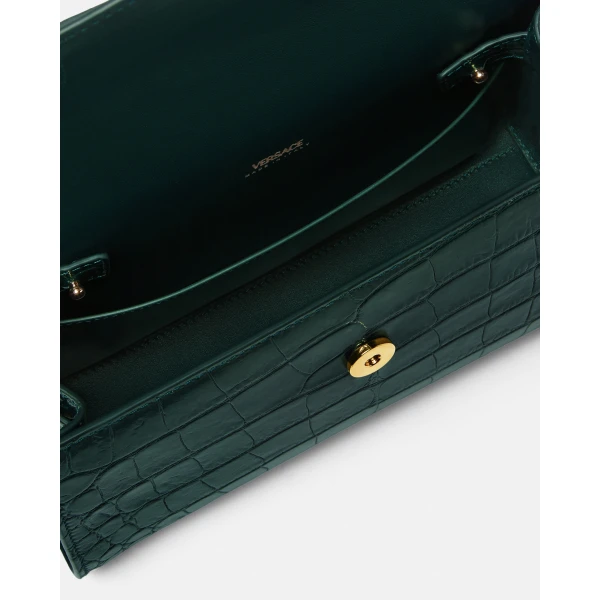 Versace Medusa '95 Croc-Effect Top-Handle in Green, view 5 | Totes & Top-Handle Bags