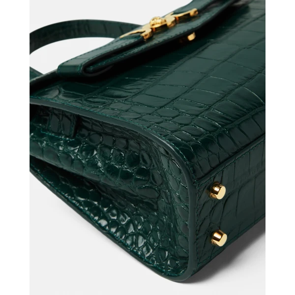 Versace Medusa '95 Croc-Effect Top-Handle in Green, view 6 | Totes & Top-Handle Bags