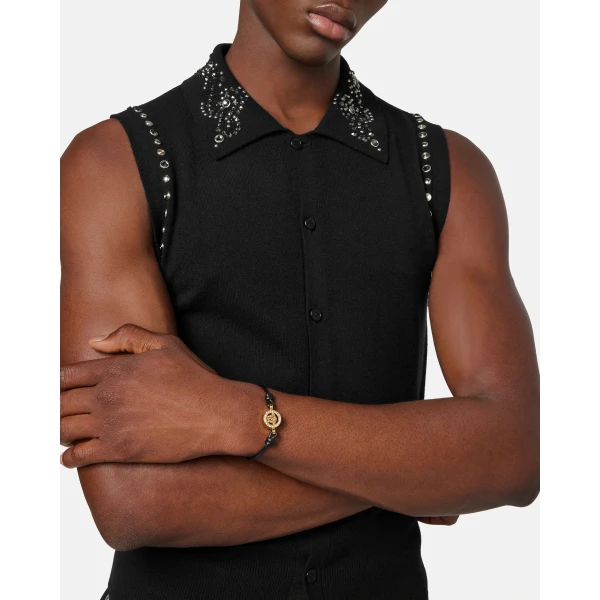 Versace Medusa '95 Crystal Leather Bracelet in Black, view 3 | Bracelets