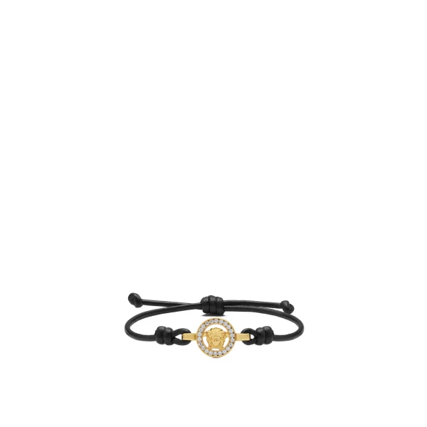 Versace Medusa '95 Crystal Leather Bracelet in Black | Bracelets | Coveti
