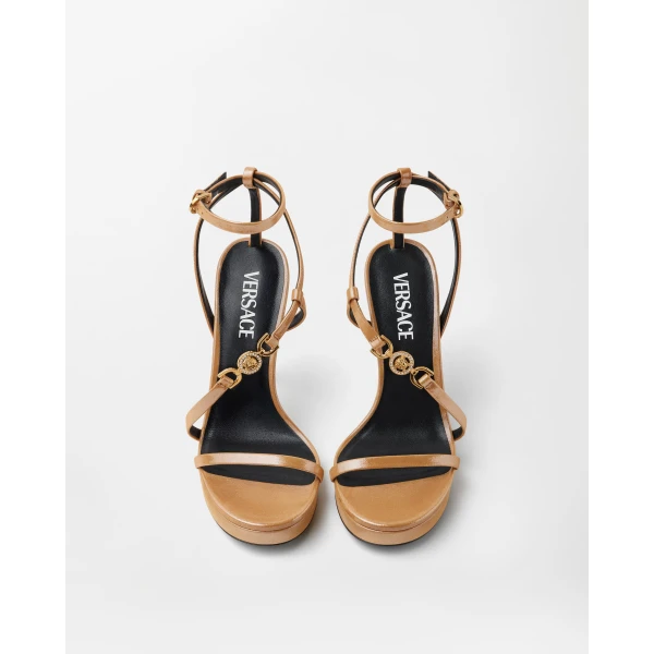 Versace Medusa '95 Embellished Leather Sandals 115 mm in Gold, view 3 | Sandals