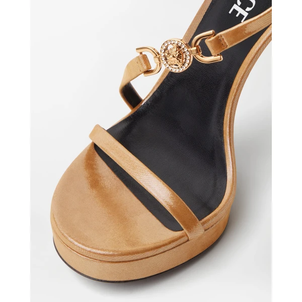 Versace Medusa '95 Embellished Leather Sandals 115 mm in Gold, view 4 | Sandals