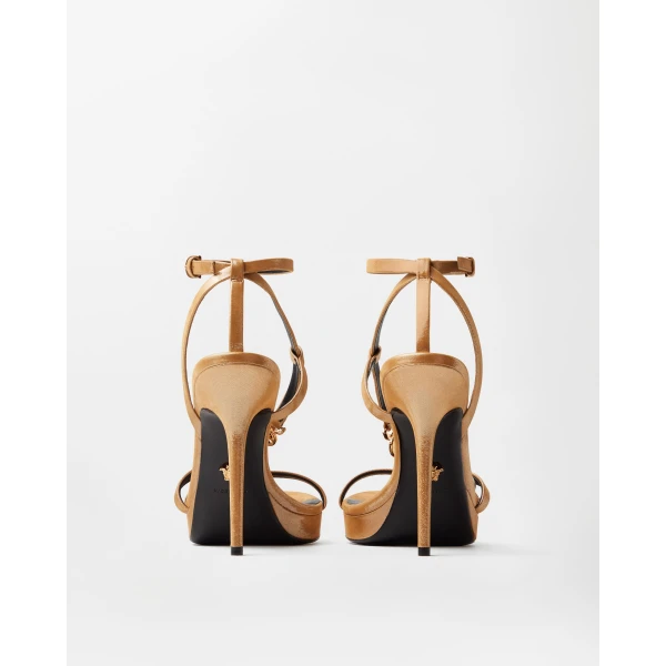 Versace Medusa '95 Embellished Leather Sandals 115 mm in Gold, view 5 | Sandals