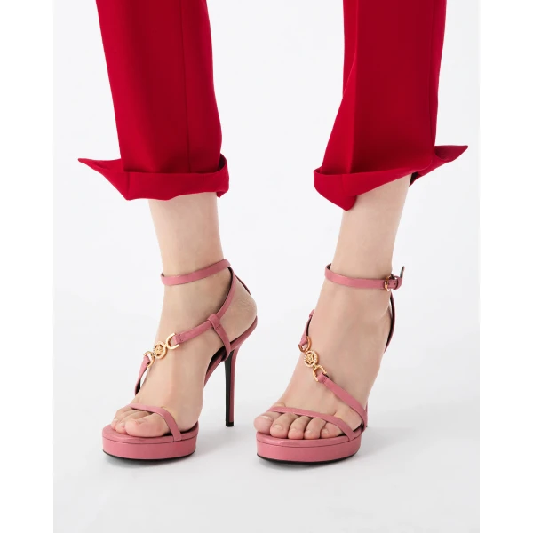 Versace Medusa '95 Embellished Leather Sandals 115 mm in Pink, view 2 | Sandals