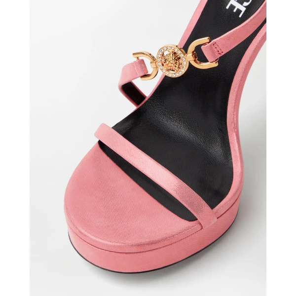 Versace Medusa '95 Embellished Leather Sandals 115 mm in Pink, view 4 | Sandals