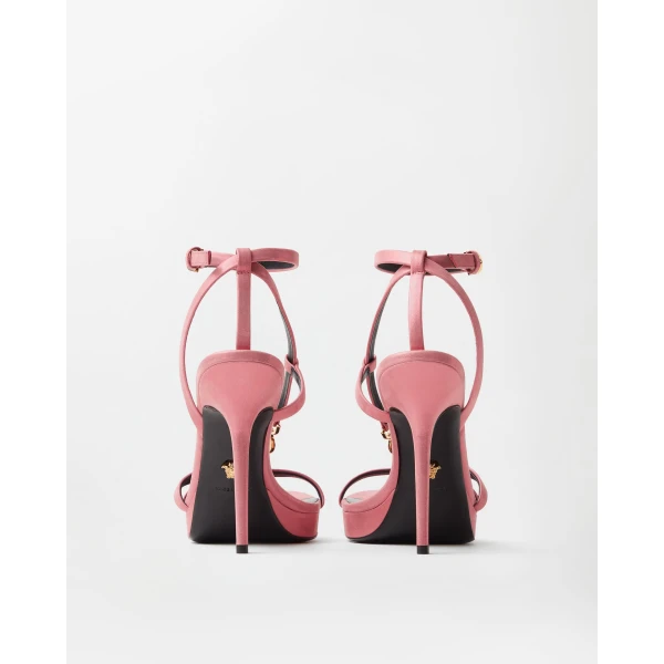Versace Medusa '95 Embellished Leather Sandals 115 mm in Pink, view 5 | Sandals