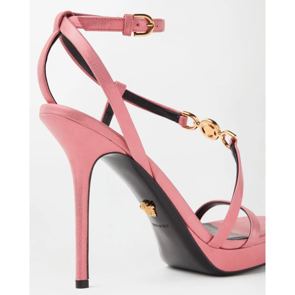 Versace Medusa '95 Embellished Leather Sandals 115 mm in Pink, view 6 | Sandals
