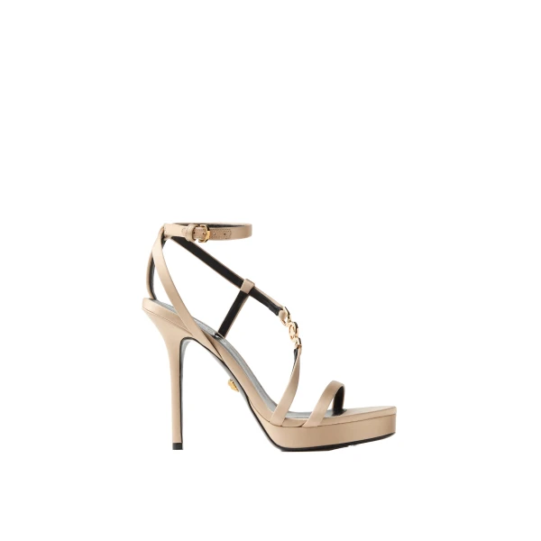 Versace Medusa '95 Embellished Satin Sandals 115 mm in Beige | Sandals | Coveti