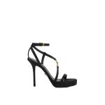Versace Medusa '95 Embellished Satin Sandals 115 mm in Black and Gold | Sandals | Coveti