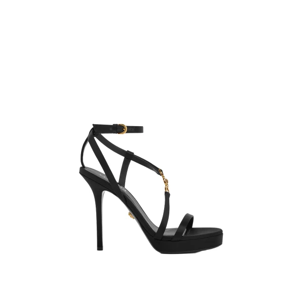 Medusa '95 Embellished Satin Sandals 115 mm in Black and Gold