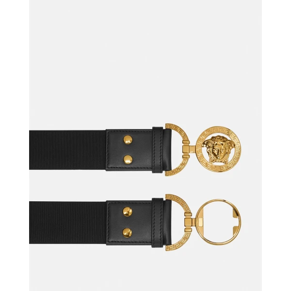 Versace Medusa '95 Leather Belt 4 cm in Black and Gold, view 2 | Belts