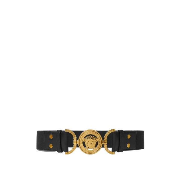 Medusa '95 Leather Belt 4 cm in Black and Gold