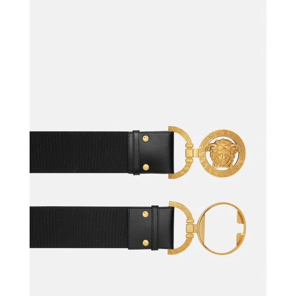 Versace Medusa '95 Leather Belt 6 cm in Black and Gold, view 2 | Belts