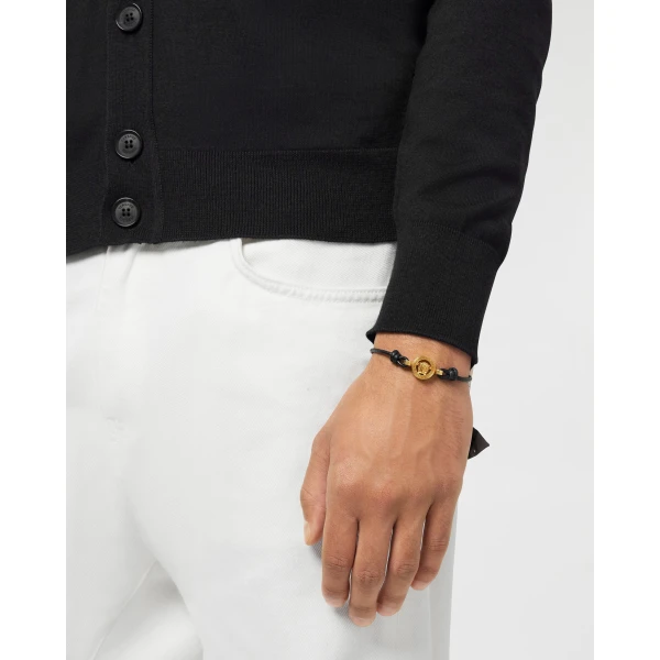 Versace Medusa '95 Leather Bracelet in Black and Gold, view 2 | Bracelets