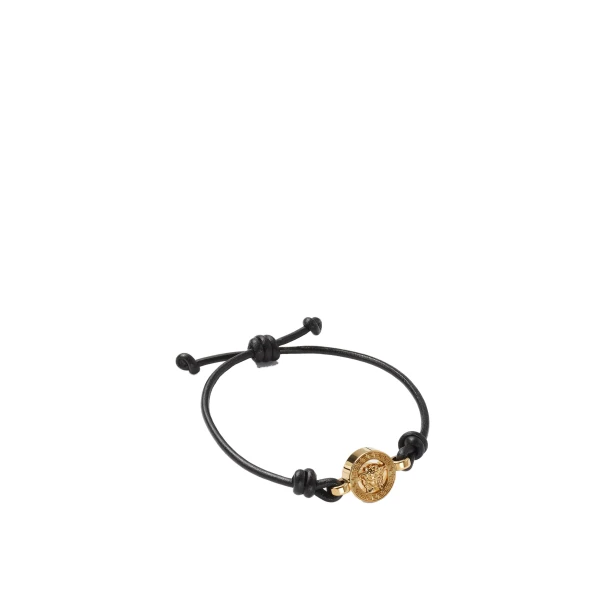 Medusa '95 Leather Bracelet in Black and Gold