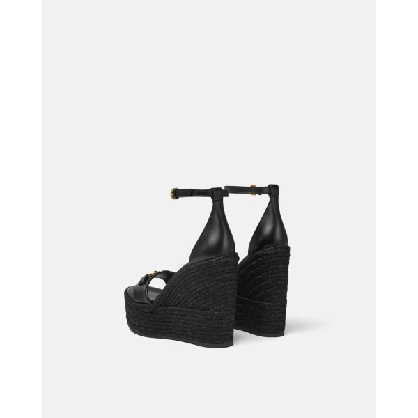 Versace Medusa '95 Leather Wedge Sandals 120 mm in Black and Gold, view 4 | Sandals