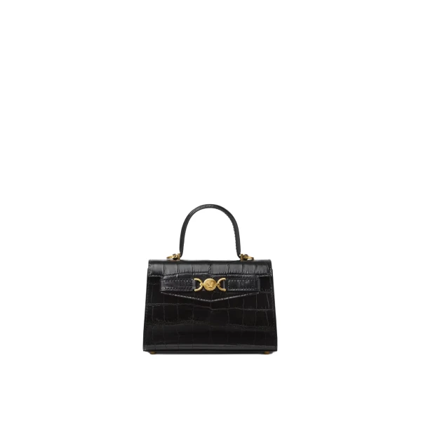 Medusa '95 Small Croc-Effect Top-Handle in Black and Gold
