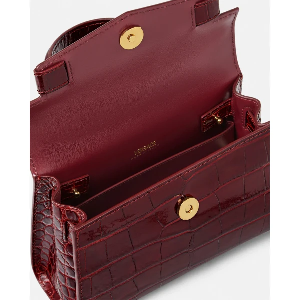 Versace Medusa '95 Small Croc-Effect Top-Handle in Burgundy, view 5 | Totes & Top-Handle Bags
