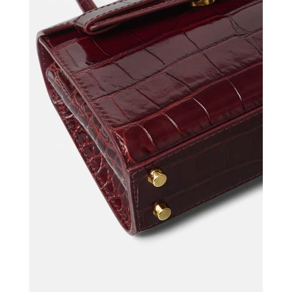Versace Medusa '95 Small Croc-Effect Top-Handle in Burgundy, view 6 | Totes & Top-Handle Bags