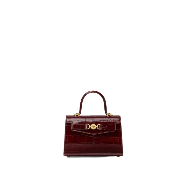 Versace Medusa '95 Small Croc-Effect Top-Handle in Burgundy | Totes & Top-Handle Bags | Coveti