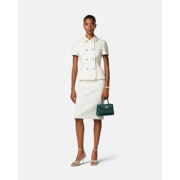 Versace Medusa '95 Small Croc-Effect Top-Handle in Green, view 4 | Totes & Top-Handle Bags