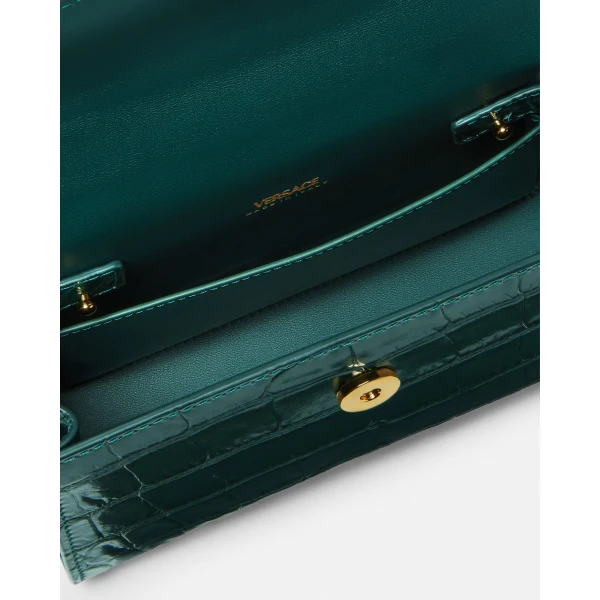 Versace Medusa '95 Small Croc-Effect Top-Handle in Green, view 5 | Totes & Top-Handle Bags
