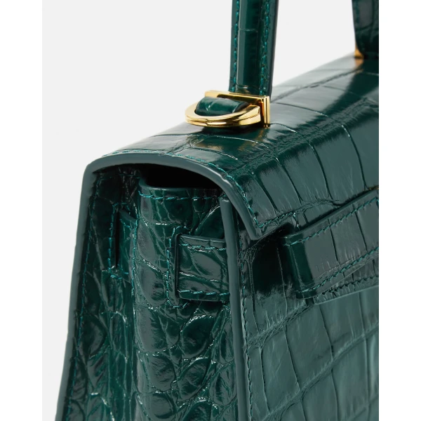 Versace Medusa '95 Small Croc-Effect Top-Handle in Green, view 6 | Totes & Top-Handle Bags