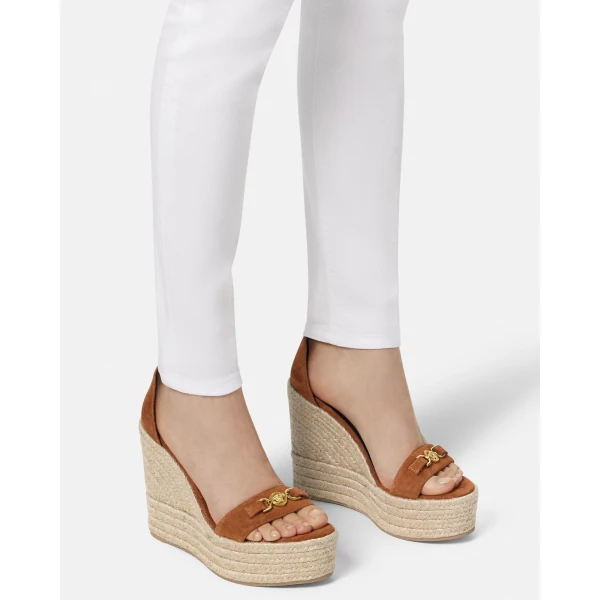 Versace Medusa '95 Suede Wedge Sandals 120 mm in Brown, view 3 | Sandals