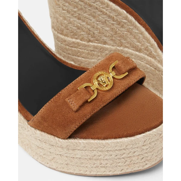 Versace Medusa '95 Suede Wedge Sandals 120 mm in Brown, view 5 | Sandals