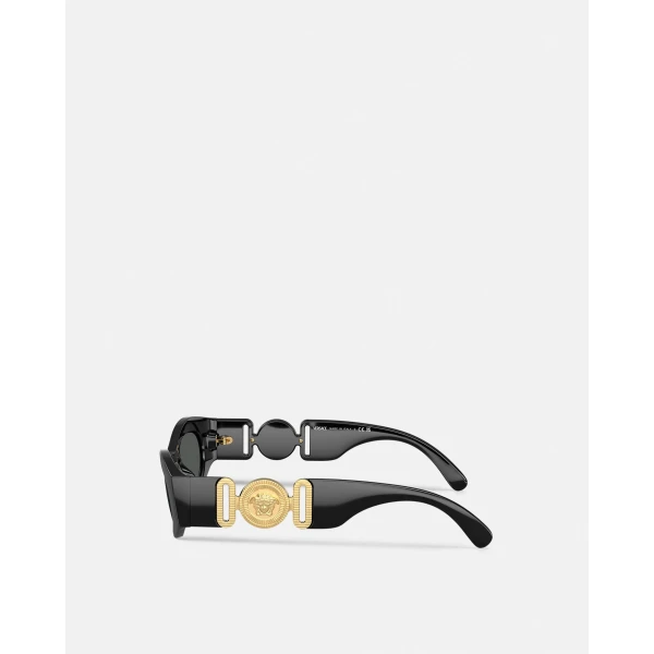 Versace Medusa Biggie Cat-Eye Sunglasses in Black and Gold, view 3 | Sunglasses
