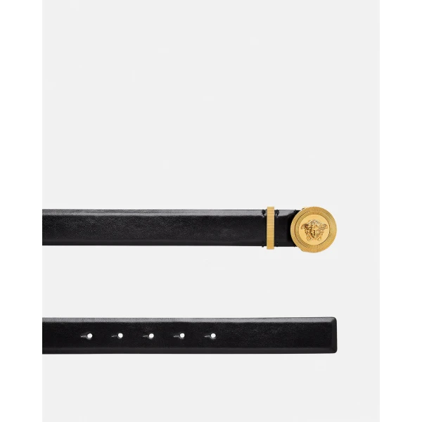 Versace Medusa Biggie Leather Belt 1.2" in Black and Gold, view 2 | Belts