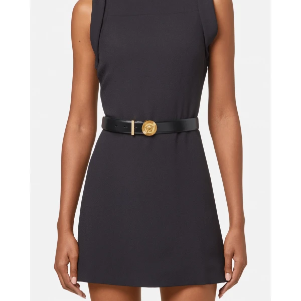 Versace Medusa Biggie Leather Belt 1.2" in Black and Gold, view 3 | Belts