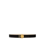 Versace Medusa Biggie Leather Belt 1.2" in Black and Gold | Belts | Coveti