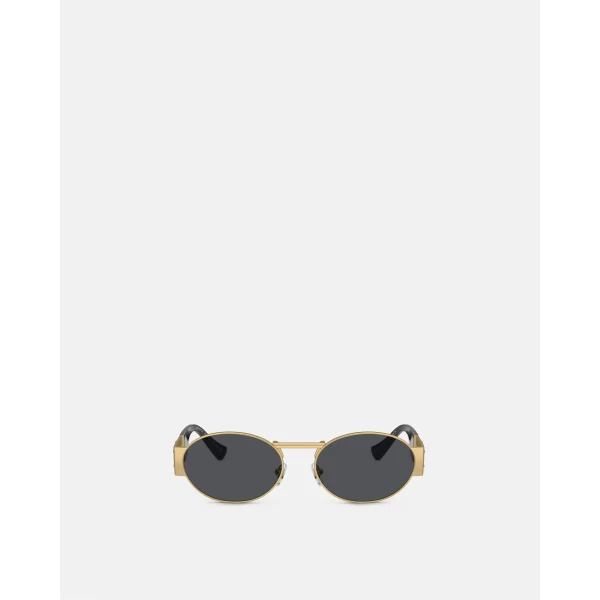 Versace Medusa Deco Oval Sunglasses in Black and Gold, view 2 | Sunglasses
