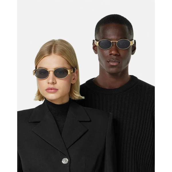 Versace Medusa Deco Oval Sunglasses in Black and Gold, view 3 | Sunglasses