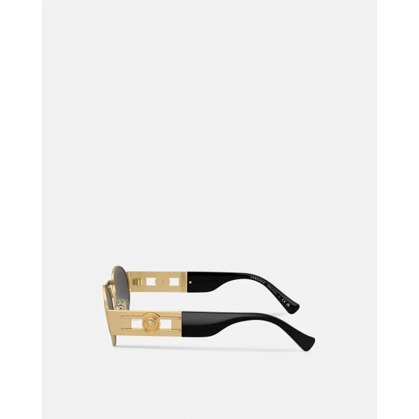 Versace Medusa Deco Oval Sunglasses in Black and Gold, view 4 | Sunglasses