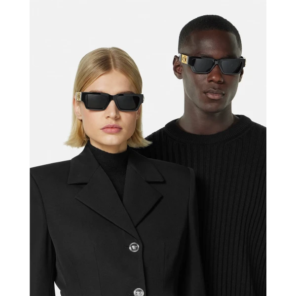 Versace Medusa Deco Sunglasses in Black and Gold, view 3 | Sunglasses