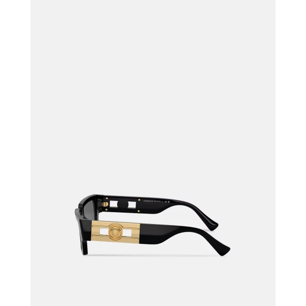 Versace Medusa Deco Sunglasses in Black and Gold, view 4 | Sunglasses