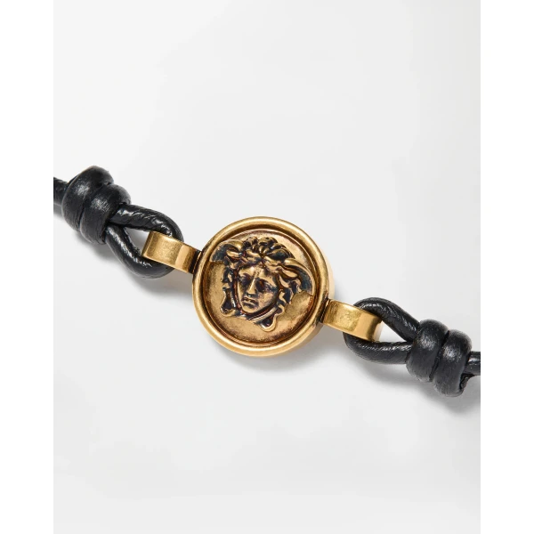 Versace Medusa Leather Bracelet in Black and Gold, Ref. 1A00637, view 2 | Bracelets